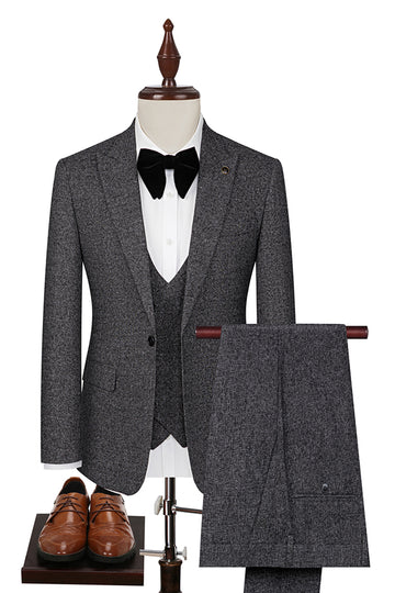 Dark Grey 3 Piece Peak Lapel Slim Fit Men's Wedding Suits